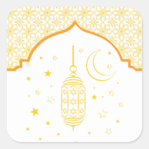 Pegatina Cuadrada Linternas y luna creciente elegantes de Ramadan