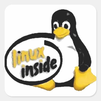 Pegatina Cuadrada LINUX INSIDE Tux el logotipo del pingüino de Linux