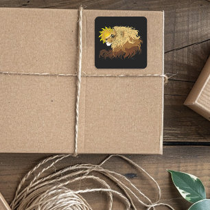 Pegatina Cuadrada Lion Black Yellow Mandala Sun