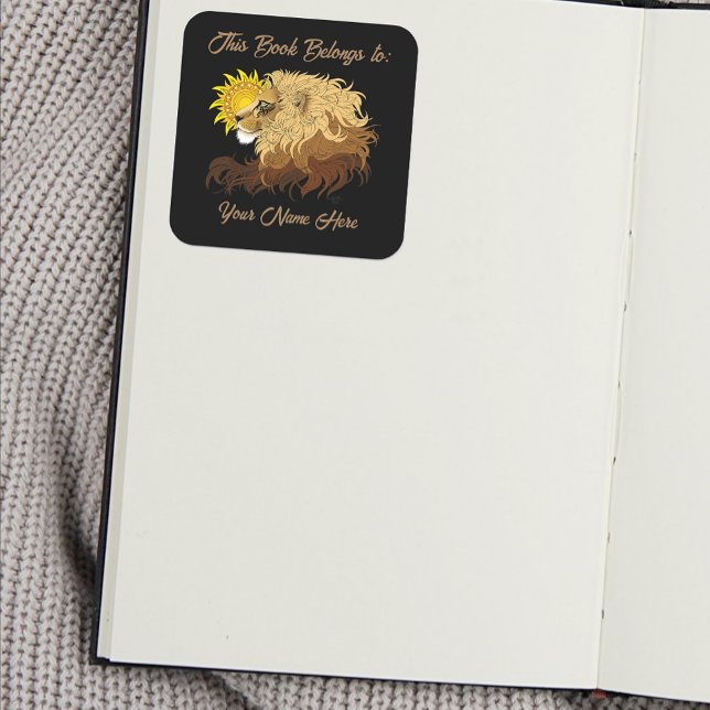 Pegatina Cuadrada Lion Black Yellow Mandala Sun Bookplate (Subido por el creador)