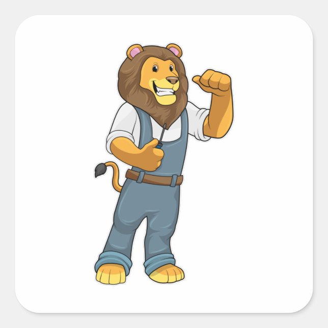 Pegatina Cuadrada Lion como destornillador de Handyman (Anverso)