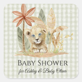 Pegatina Cuadrada Lion Little King Zebra Girafa Safari Baby Shower