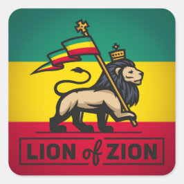 Pegatina Cuadrada Lion of Zion - Haile Selassie Rastafari bordadora