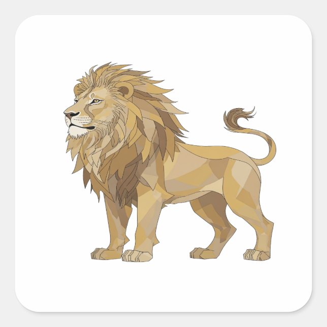 Pegatina Cuadrada LION Plateado Animado Estilo Vinilo (Anverso)