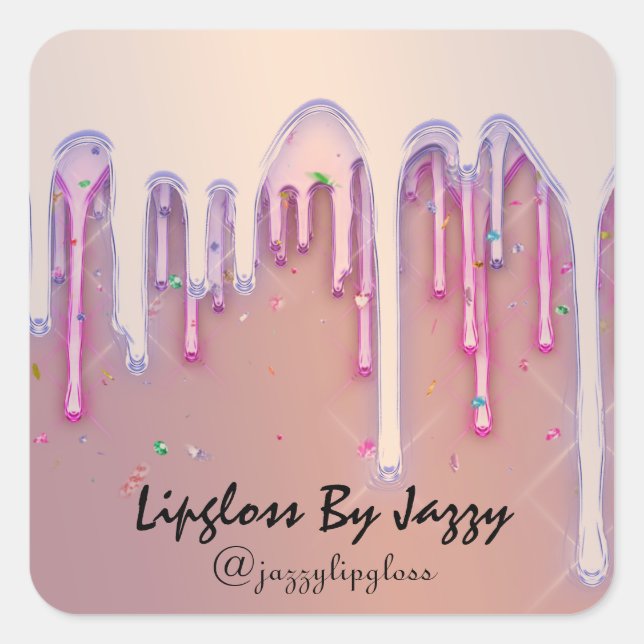 Pegatina Cuadrada Lipgloss Makeup Ganga rosa rosa (Anverso)