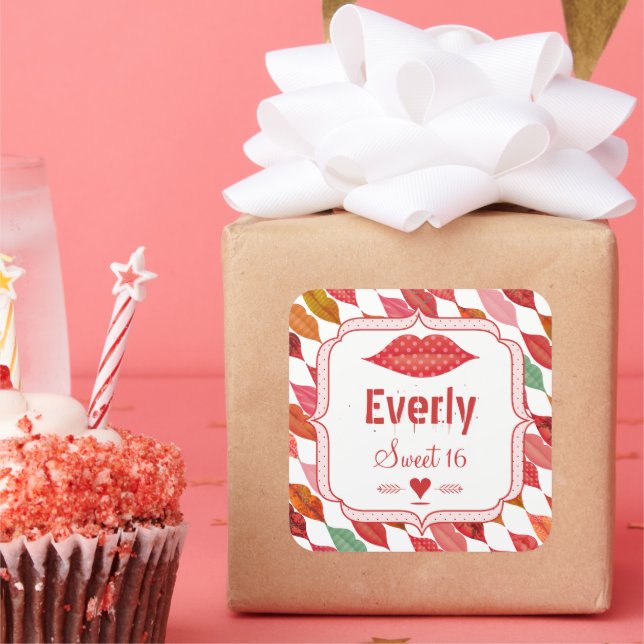 Pegatina Cuadrada Lips Sra Hipster Vintage Retro Bride (Fiesta)