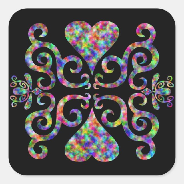 Pegatina Cuadrada Lirio arcoiris y corazón (Anverso)