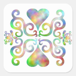 Pegatina Cuadrada Lirio arcoiris y corazón