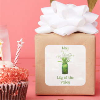 Pegatina Cuadrada Lirio de Mayo Cumpleaños