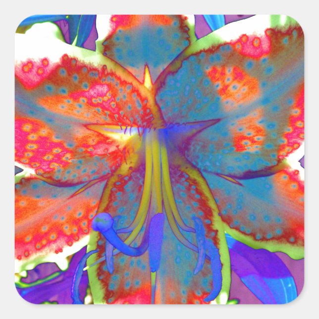 Pegatina Cuadrada Lirio retro (Anverso)