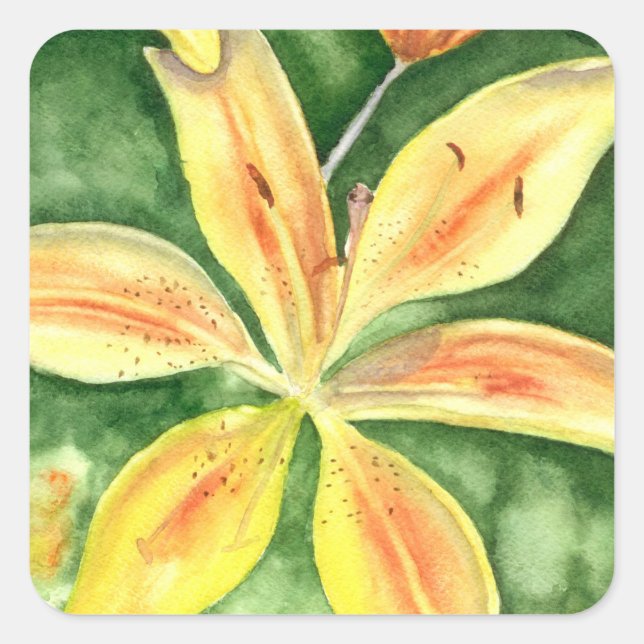 Pegatina Cuadrada Lirios amarillos en el jardín (Anverso)