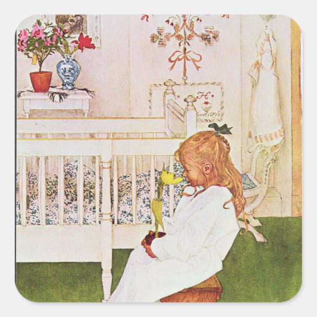 Pegatina Cuadrada Lisbeth con tulipán amarillo (Anverso)