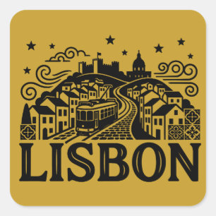 Pegatina Cuadrada Lisboa Lisboa Portugal Minimalista Viajes