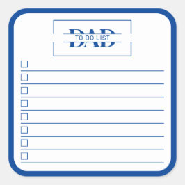 Pegatina Cuadrada Lista de tareas de Papá Monograma Azul Moderno 3"