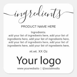 Pegatina Cuadrada Lista simple de ingredientes Minimalistas en blanc