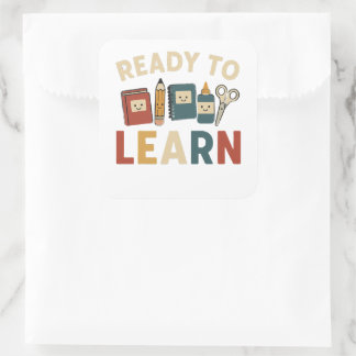 Pegatina Cuadrada Listo para aprender memes divertidos de la escuela