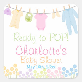 Pegatina Cuadrada ¡Listo Para Contaminar! Fiesta Baby Shower Little 