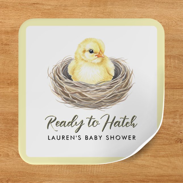 Pegatina Cuadrada Listo para incubar Baby Shower de pollo amarillo d (Ready To Hatch Yellow Spring Chick Baby Shower Square Sticker
)