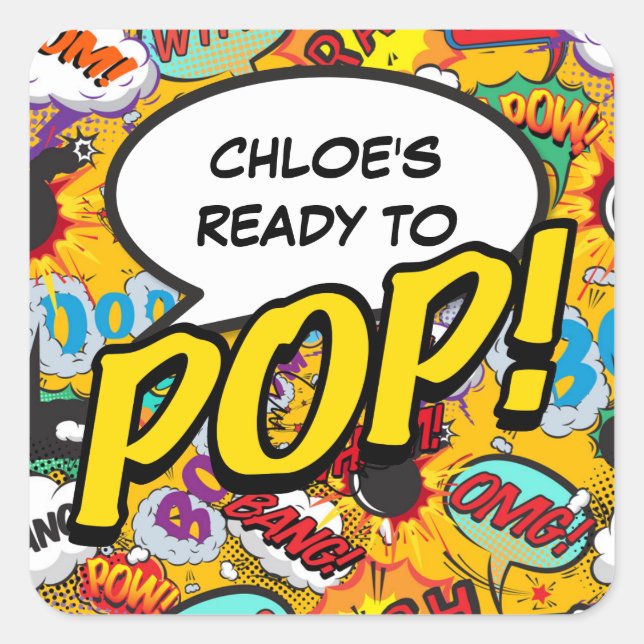 Pegatina Cuadrada Listo para la diversión Baby Shower moderna de POP (Anverso)