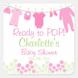 Pegatina Cuadrada ¡Listo para POP! Baby Shower de línea roja