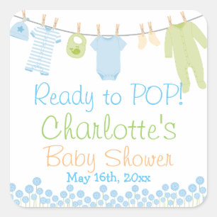 Pegatina Cuadrada ¡Listo Para Ser POP! Lil Clothes Baby Shower azul