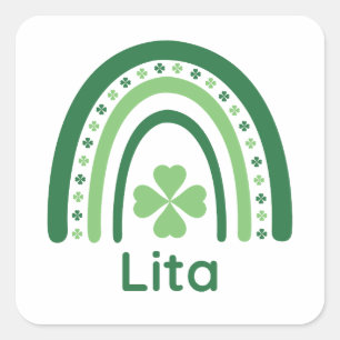 Pegatina Cuadrada Lita Name Clover Boho Arcoíris