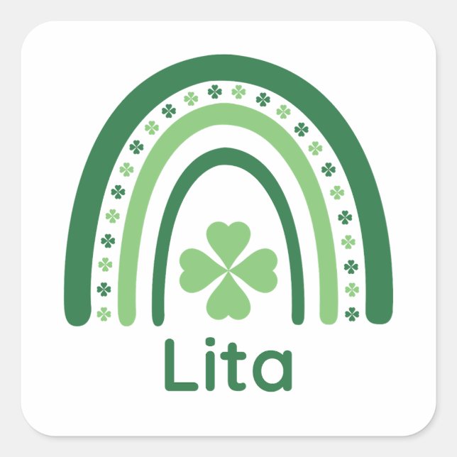 Pegatina Cuadrada Lita Name Clover Boho Rainbow (Anverso)