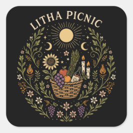 Pegatina Cuadrada Litha Picnic Summer Solstice Celestial Art