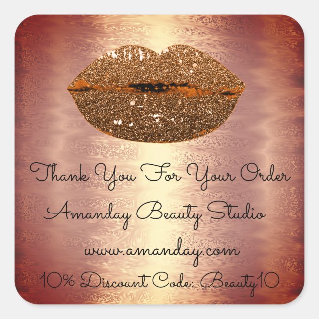 Pegatina Cuadrada Litros purpurinas Gracias Comprar Descuento Dorado (Anverso)