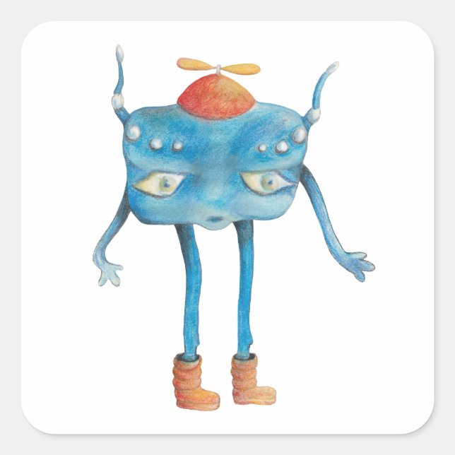 Pegatina Cuadrada Little Alien Pi (Anverso)