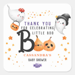 Pegatina Cuadrada Little Boo Cute Halloween Baby Shower Gracias