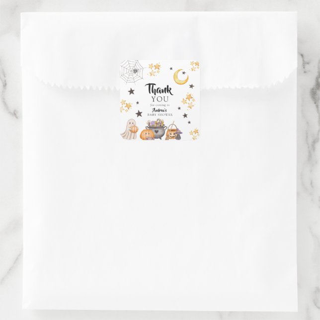 Pegatina Cuadrada Little Boo Halloween Baby Shower (Bolso)