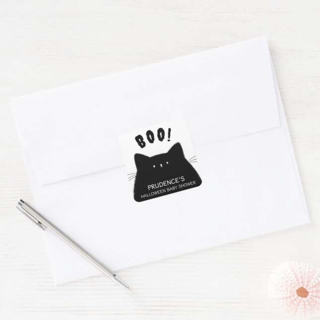 Pegatina Cuadrada Little Boo Halloween Baby Shower (Sobre)