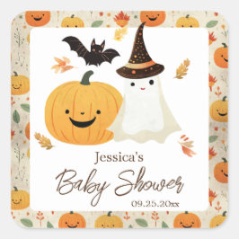 Pegatina Cuadrada Little Boo Halloween Pattern Baby Shower