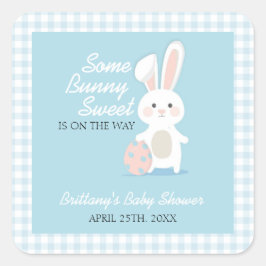 Pegatina Cuadrada Little Bunny Easter Baby Shower Gingham Plaid
