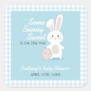 Pegatina Cuadrada Little Bunny Easter Baby Shower Gingham Plaid