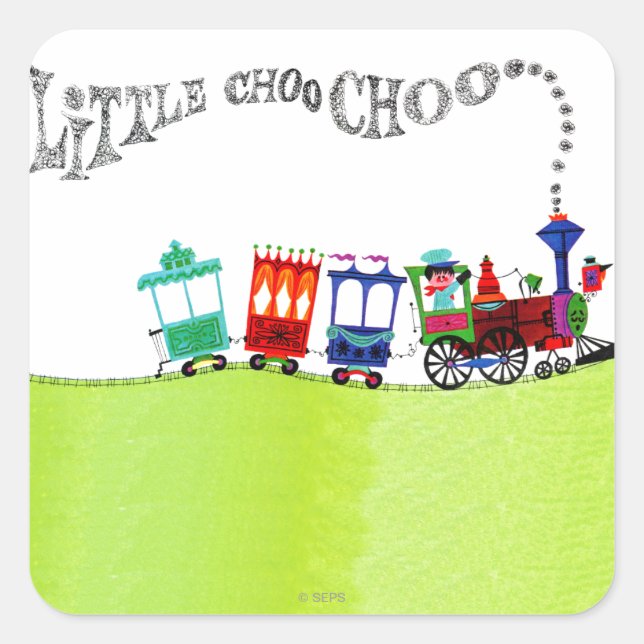 Pegatina Cuadrada Little Choo Choo (Anverso)