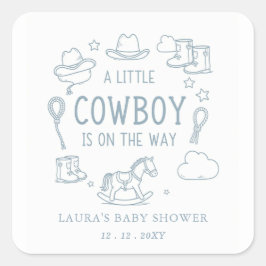 Pegatina Cuadrada Little Cowboy Boy Baby Shower