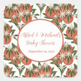 Pegatina Cuadrada Little Cutie Clementine | Citrus Theme Baby Shower