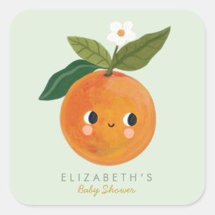 Pegatina Cuadrada Little Cutie Naranja Baby Shower