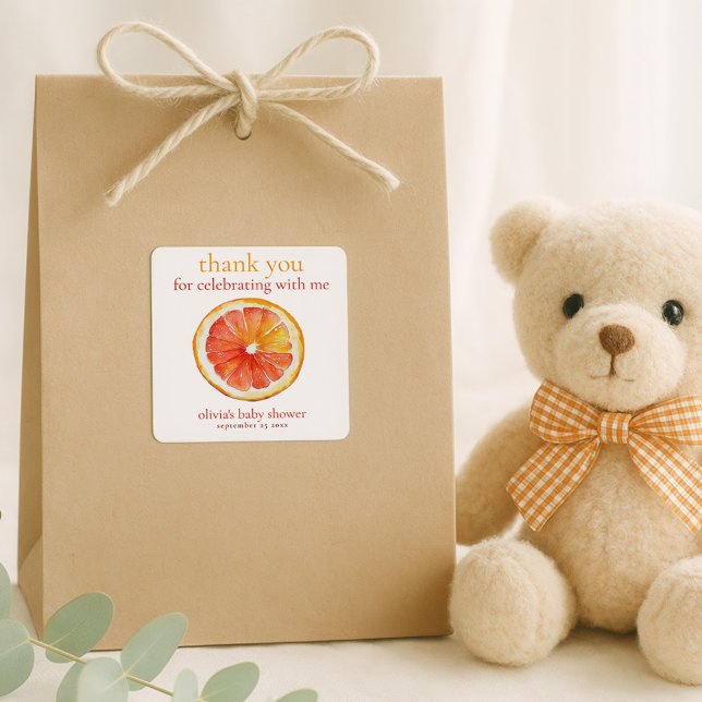 Pegatina Cuadrada Little Cutie Orange Slice Thank You Baby Shower  (Subido por el creador)