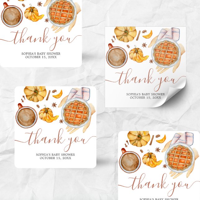 Pegatina Cuadrada Little Cutie Pie Baby Shower (Pumpkin Cutie Pie Fall Baby Shower Sticker
)