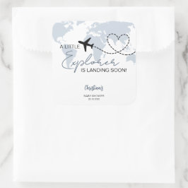 Pegatina Cuadrada Little Explorer Adventure Blue Baby Shower