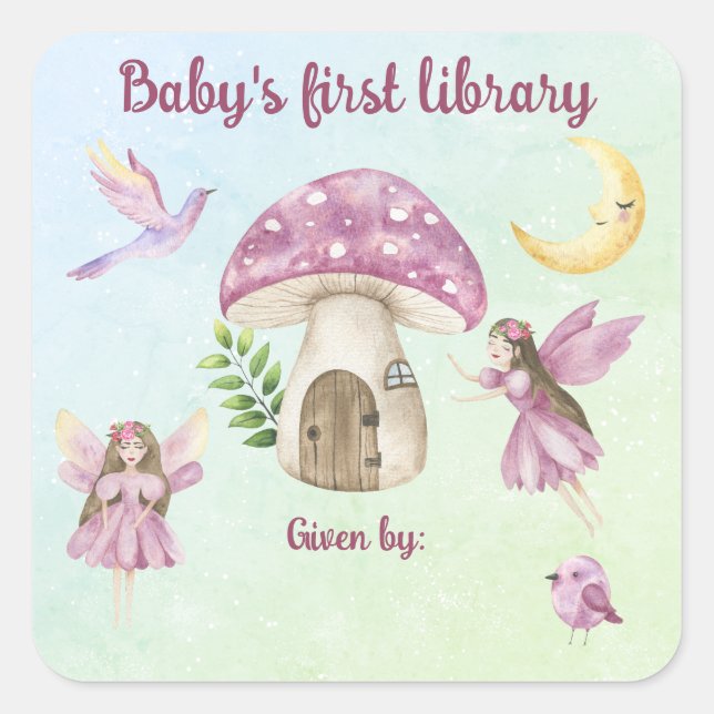 Pegatina Cuadrada Little Fairy Baby's first library (Anverso)