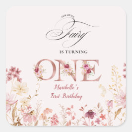 Pegatina Cuadrada Little Fairy Floral Garden First Birthday