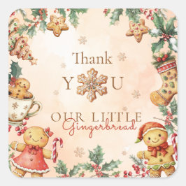 Pegatina Cuadrada Little Gingerbread Birthday Christmas Thank you 
