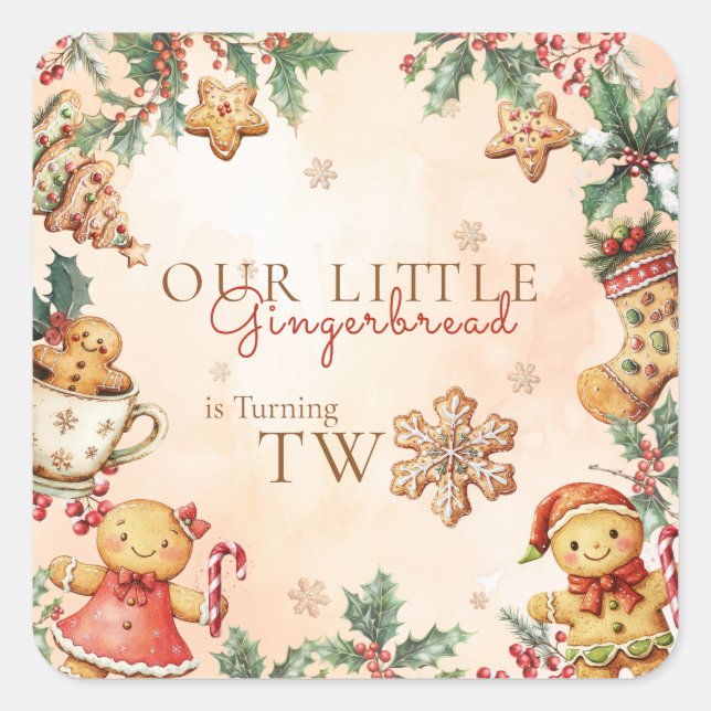 Pegatina Cuadrada Little Gingerbread Christmas 2nd Birthday (Anverso)