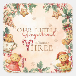 Pegatina Cuadrada Little Gingerbread Christmas 3rd Birthday