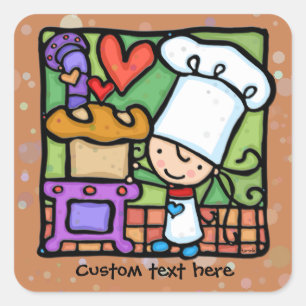 Pegatina Cuadrada Little Girlie Chef ama hornear pan Lt Rust