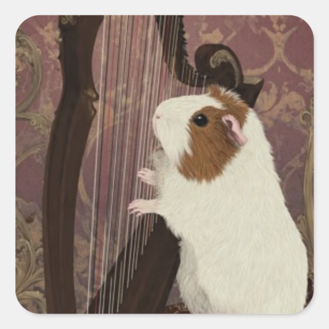 Pegatina Cuadrada Little Harpist Guinea Pig Sticker (Anverso)